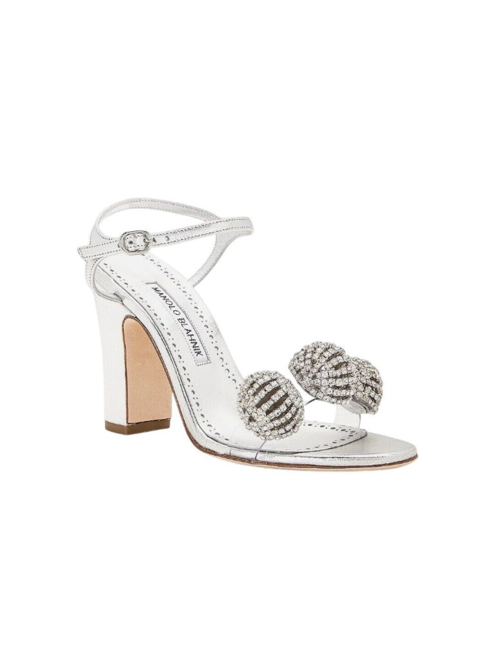 Manolo Blahnik Elhob 105 Leather Sandal in Silver 36.5 with Box Womens High Heel